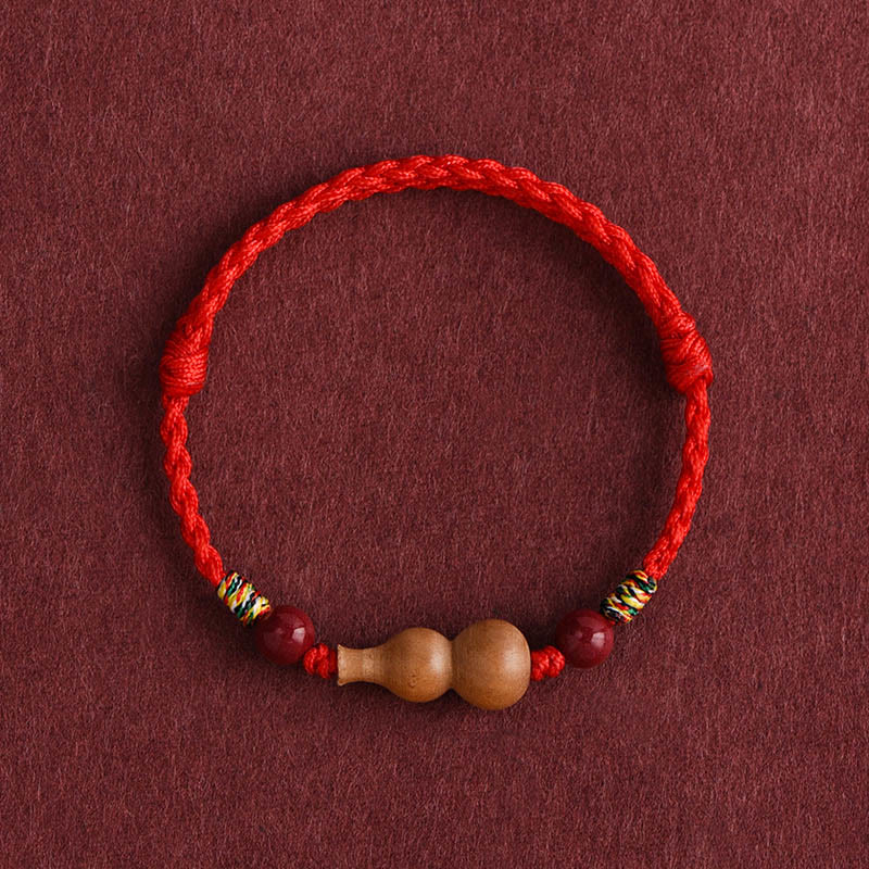 Bransoletka z regulowanym sznurkiem i Buddha Stones, tykwą i drewnem brzoskwiniowym, zapewniająca bogactwo i szczęście - Czerwona lina (obwód nadgarstka: 15-19 cm) - image 5