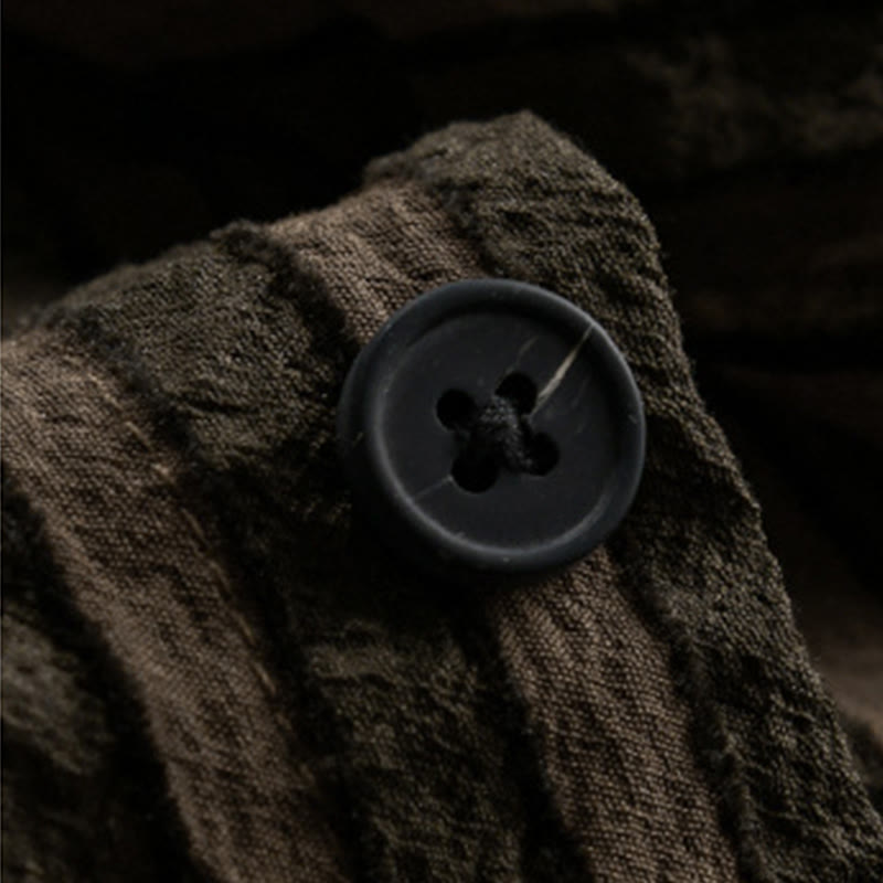 Koszula męska z bawełny w paski z długim rękawem i stójką w stylu vintage z Buddha Stones - image 11