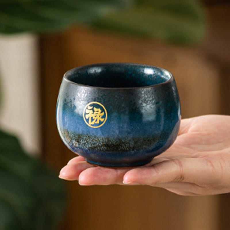 Ceramiczna filiżanka do herbaty Kung Fu z ręcznie malowanymi Buddha Stones i postaciami Fu w pudełku prezentowym - image 3
