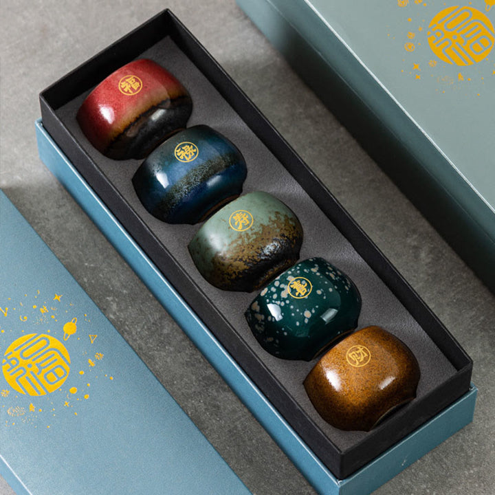 Ceramiczna filiżanka do herbaty Kung Fu z ręcznie malowanymi Buddha Stones i postaciami Fu w pudełku prezentowym - image 8