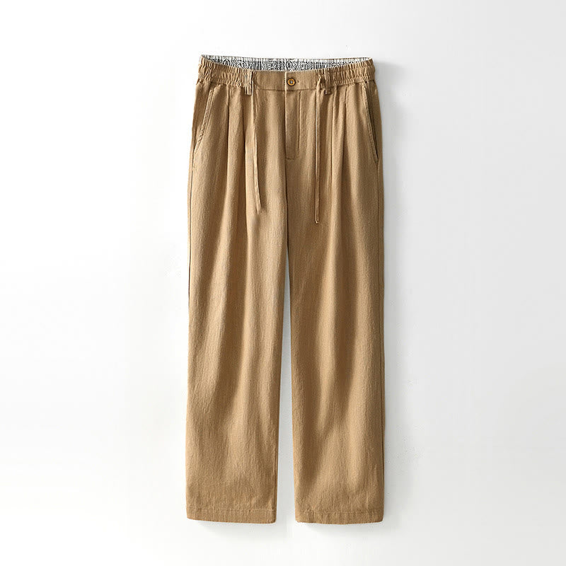 Spodnie męskie lniane z szerokimi nogawkami i kieszeniami, z Buddha Stones Fall, ze ściągaczem i zamkiem błyskawicznym - Khaki - US/UK/AU44， EU54 (4XL) - image 20