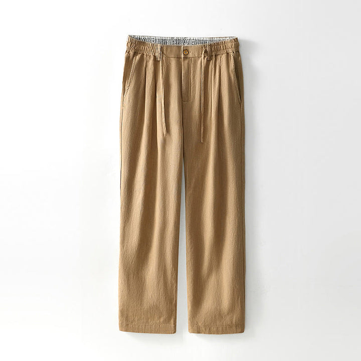 Spodnie męskie lniane z szerokimi nogawkami i kieszeniami, z Buddha Stones Fall, ze ściągaczem i zamkiem błyskawicznym - Khaki - US/UK/AU44， EU54 (4XL) - image 20