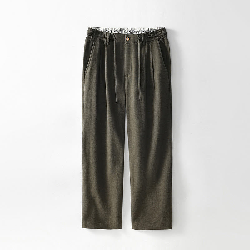 Spodnie męskie lniane z szerokimi nogawkami i kieszeniami, z Buddha Stones Fall, ze ściągaczem i zamkiem błyskawicznym - Oliwka - US/UK/AU44， EU54 (4XL) - image 14