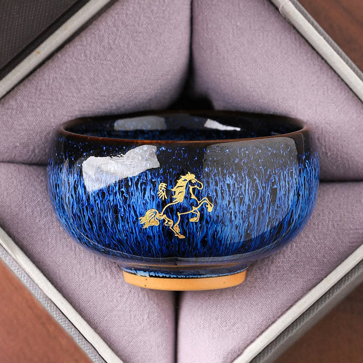 Buddha Stones, chiński zodiak, rok konia, ceramiczna filiżanka do herbaty Kung Fu, 135 ml - Koń 7,5 cm*4,8 cm*135 ml - image 0