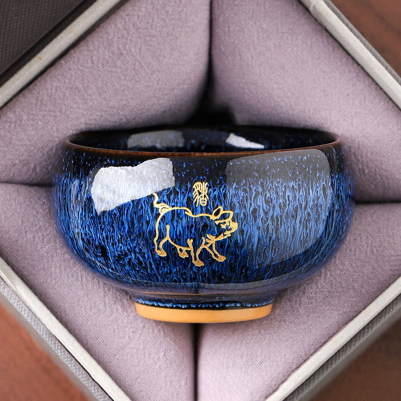 Buddha Stones, chiński zodiak, rok konia, ceramiczna filiżanka do herbaty Kung Fu, 135 ml - Świnka 7,5 cm*4,8 cm*135 ml - image 11