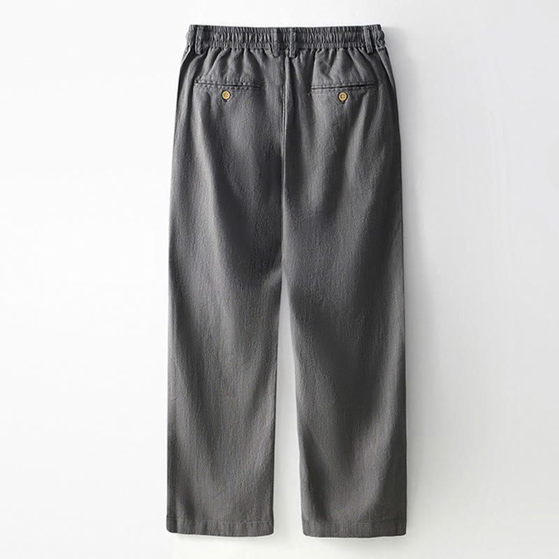 Spodnie męskie lniane z szerokimi nogawkami i kieszeniami, z Buddha Stones Fall, ze ściągaczem i zamkiem błyskawicznym - image 1