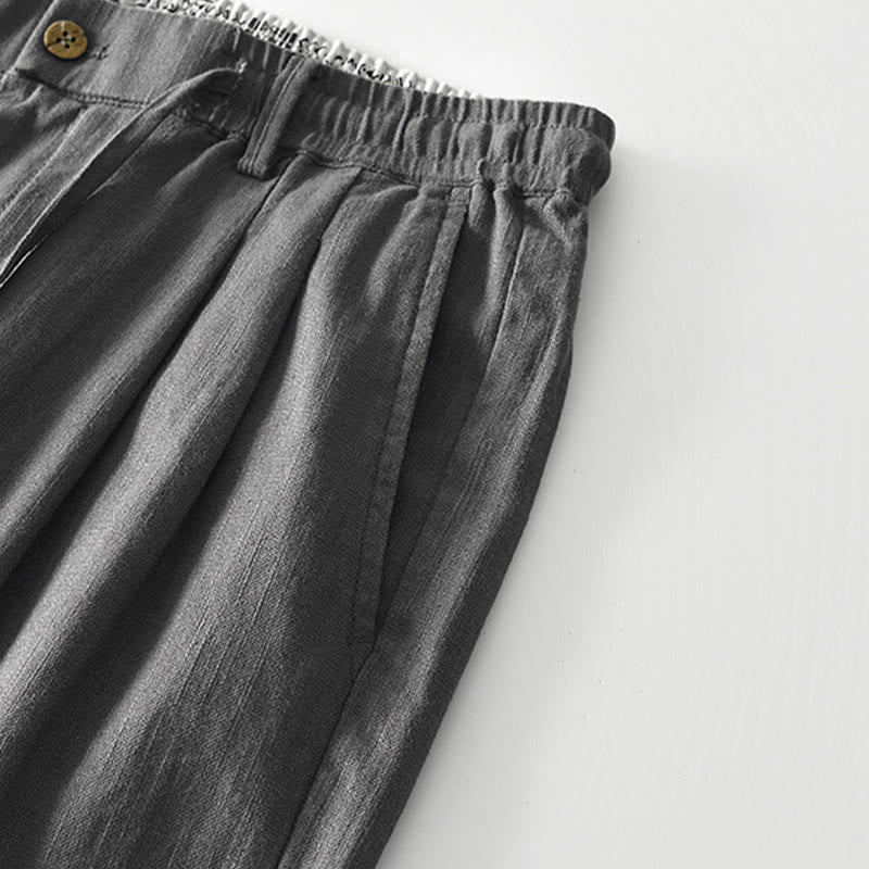 Spodnie męskie lniane z szerokimi nogawkami i kieszeniami, z Buddha Stones Fall, ze ściągaczem i zamkiem błyskawicznym - image 6