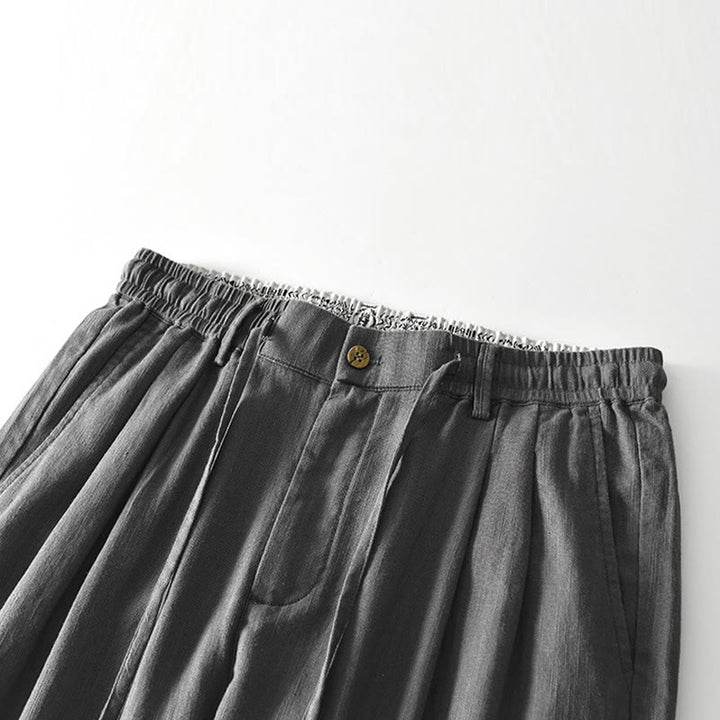 Spodnie męskie lniane z szerokimi nogawkami i kieszeniami, z Buddha Stones Fall, ze ściągaczem i zamkiem błyskawicznym - image 2