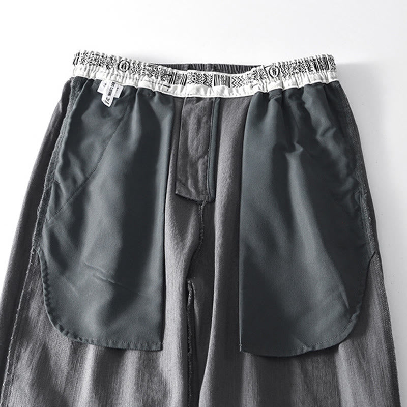 Spodnie męskie lniane z szerokimi nogawkami i kieszeniami, z Buddha Stones Fall, ze ściągaczem i zamkiem błyskawicznym - image 7