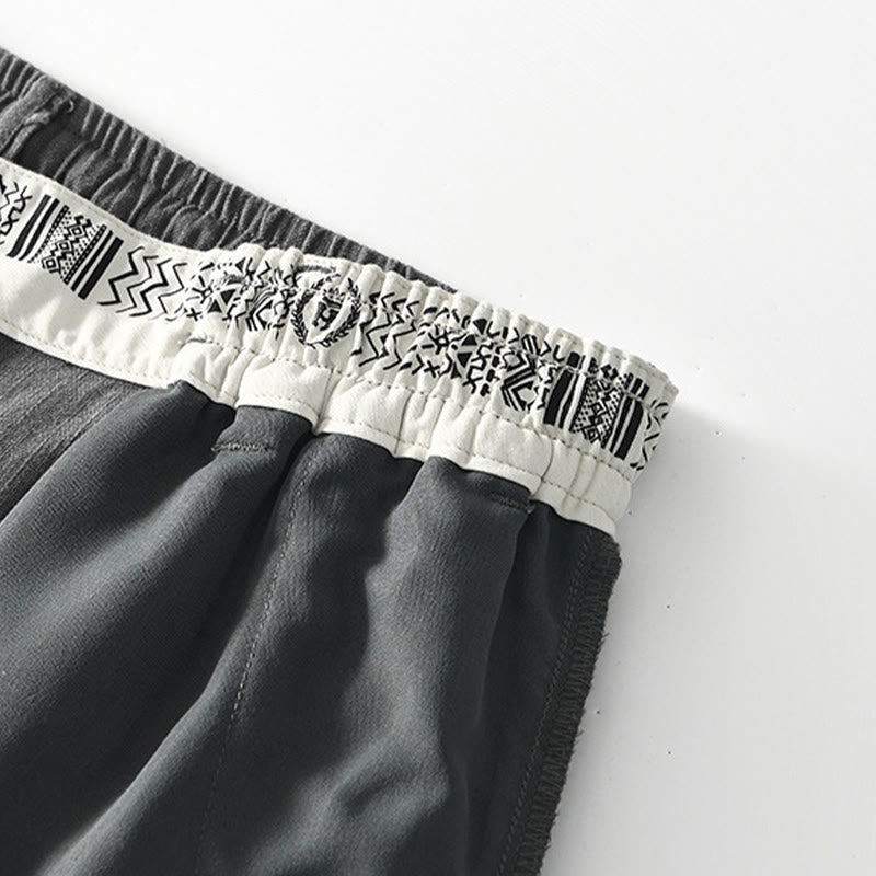 Spodnie męskie lniane z szerokimi nogawkami i kieszeniami, z Buddha Stones Fall, ze ściągaczem i zamkiem błyskawicznym - image 5