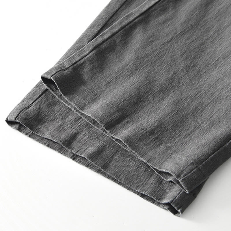 Spodnie męskie lniane z szerokimi nogawkami i kieszeniami, z Buddha Stones Fall, ze ściągaczem i zamkiem błyskawicznym - image 8