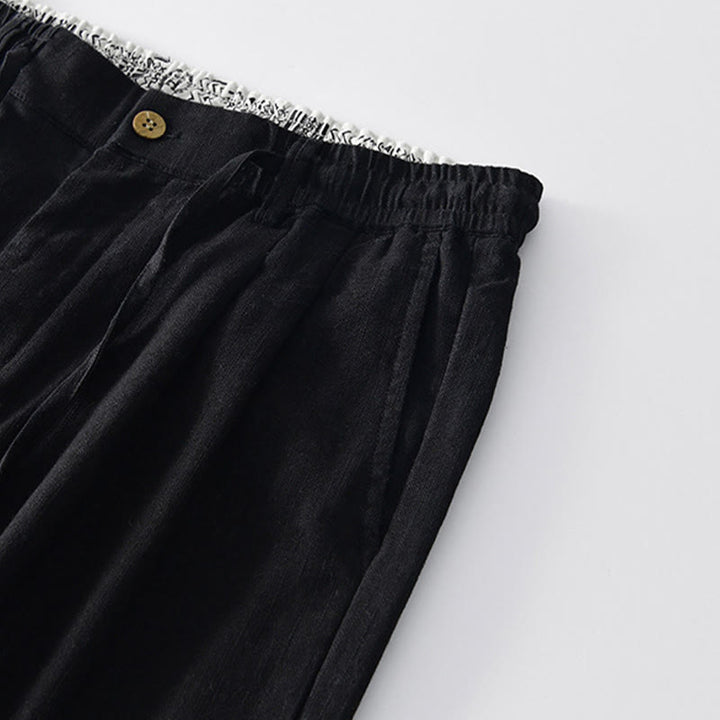 Spodnie męskie lniane z szerokimi nogawkami i kieszeniami, z Buddha Stones Fall, ze ściągaczem i zamkiem błyskawicznym - image 11