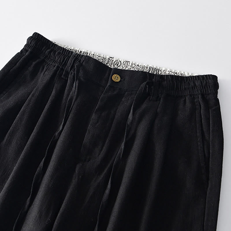 Spodnie męskie lniane z szerokimi nogawkami i kieszeniami, z Buddha Stones Fall, ze ściągaczem i zamkiem błyskawicznym - image 10