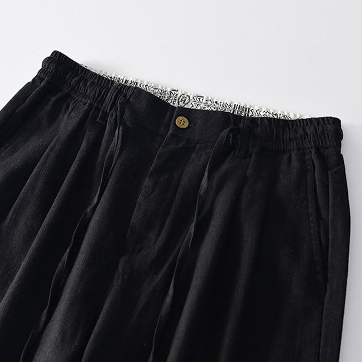 Spodnie męskie lniane z szerokimi nogawkami i kieszeniami, z Buddha Stones Fall, ze ściągaczem i zamkiem błyskawicznym - image 10