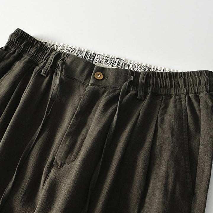 Spodnie męskie lniane z szerokimi nogawkami i kieszeniami, z Buddha Stones Fall, ze ściągaczem i zamkiem błyskawicznym - image 15