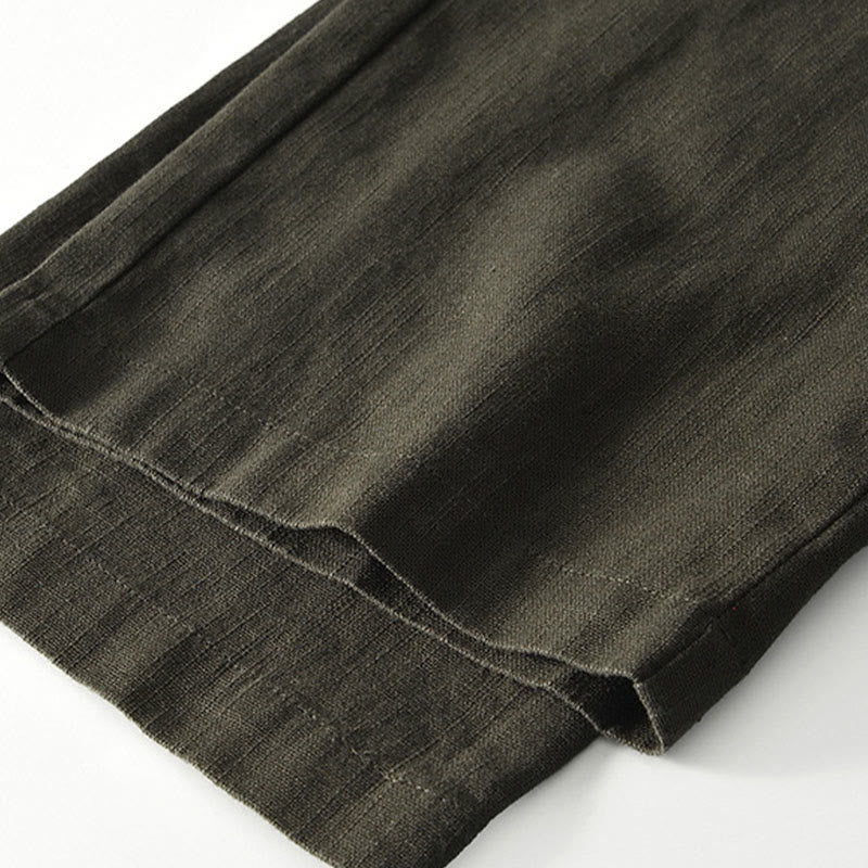 Spodnie męskie lniane z szerokimi nogawkami i kieszeniami, z Buddha Stones Fall, ze ściągaczem i zamkiem błyskawicznym - image 19