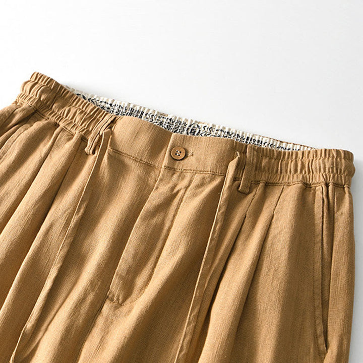 Spodnie męskie lniane z szerokimi nogawkami i kieszeniami, z Buddha Stones Fall, ze ściągaczem i zamkiem błyskawicznym - image 21