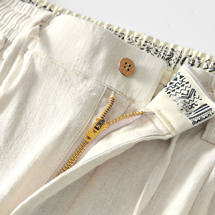 Spodnie męskie lniane z szerokimi nogawkami i kieszeniami, z Buddha Stones Fall, ze ściągaczem i zamkiem błyskawicznym - image 28