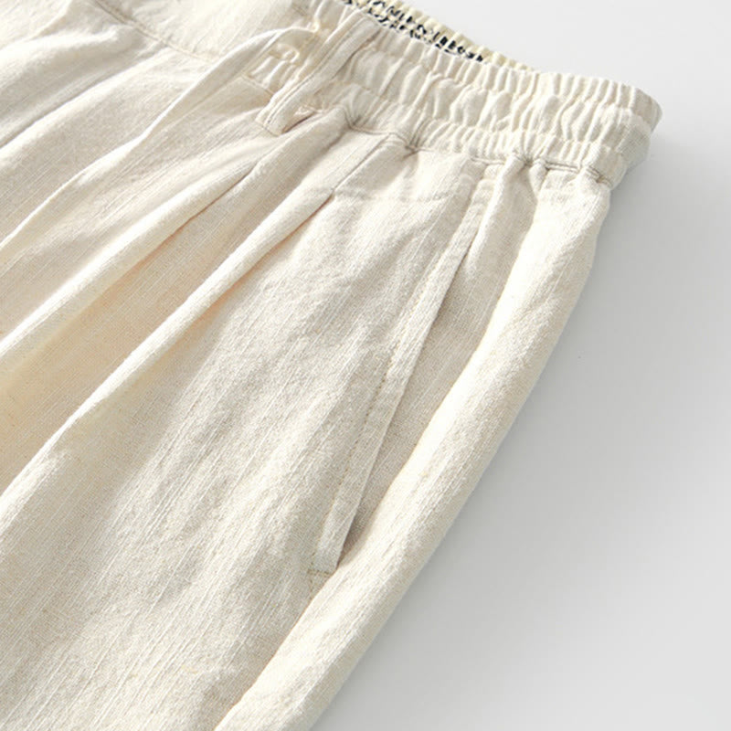 Spodnie męskie lniane z szerokimi nogawkami i kieszeniami, z Buddha Stones Fall, ze ściągaczem i zamkiem błyskawicznym - image 29