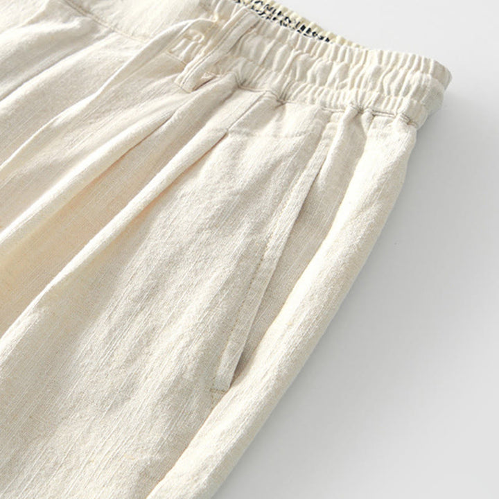 Spodnie męskie lniane z szerokimi nogawkami i kieszeniami, z Buddha Stones Fall, ze ściągaczem i zamkiem błyskawicznym - image 29