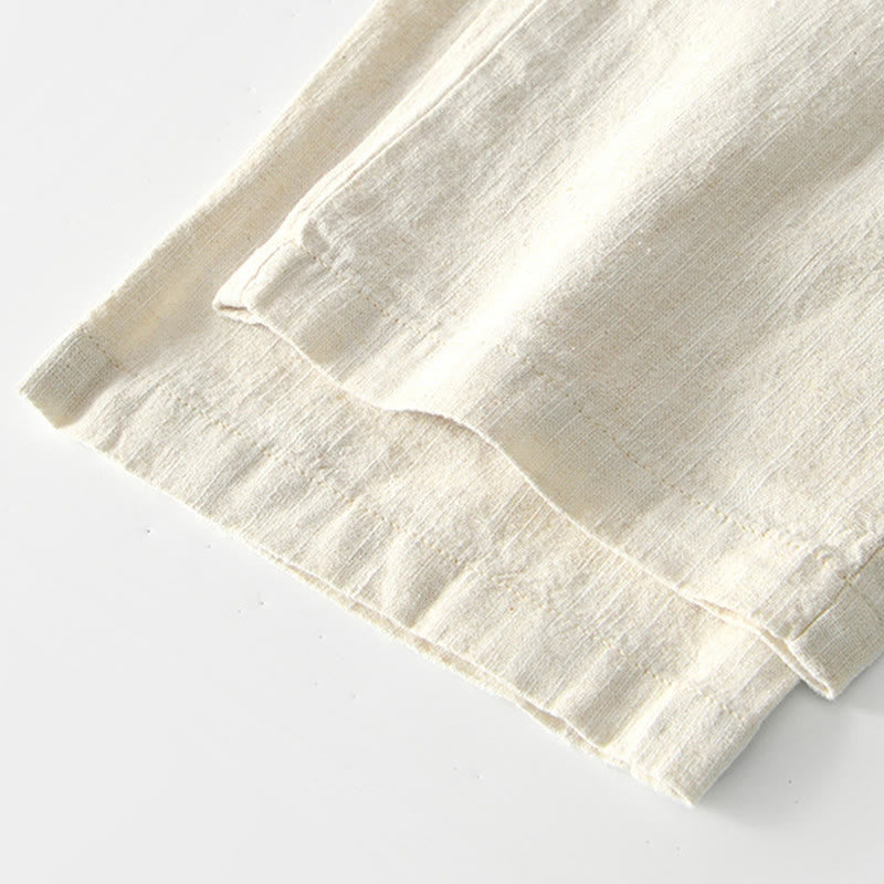 Spodnie męskie lniane z szerokimi nogawkami i kieszeniami, z Buddha Stones Fall, ze ściągaczem i zamkiem błyskawicznym - image 30