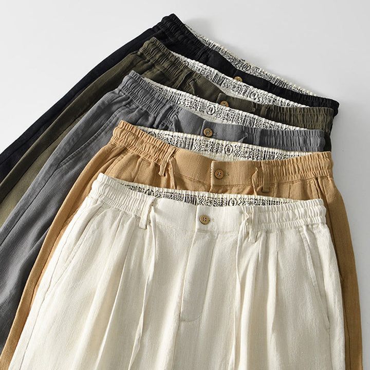 Spodnie męskie lniane z szerokimi nogawkami i kieszeniami, z Buddha Stones Fall, ze ściągaczem i zamkiem błyskawicznym - image 33