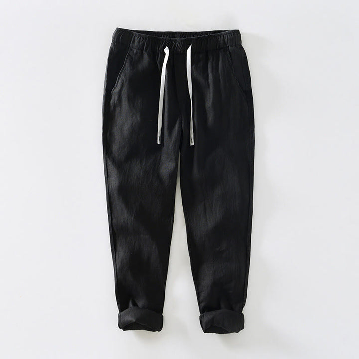 Męskie lniane spodnie do kostek z kieszeniami i ściągaczem w pasie z Buddha Stones - Czarny - US/UK/AU44， EU54 (4XL) - image 5