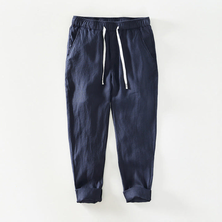 Męskie lniane spodnie do kostek z kieszeniami i ściągaczem w pasie z Buddha Stones - MidnightBlue - US/UK/AU44， EU54 (4XL) - image 8