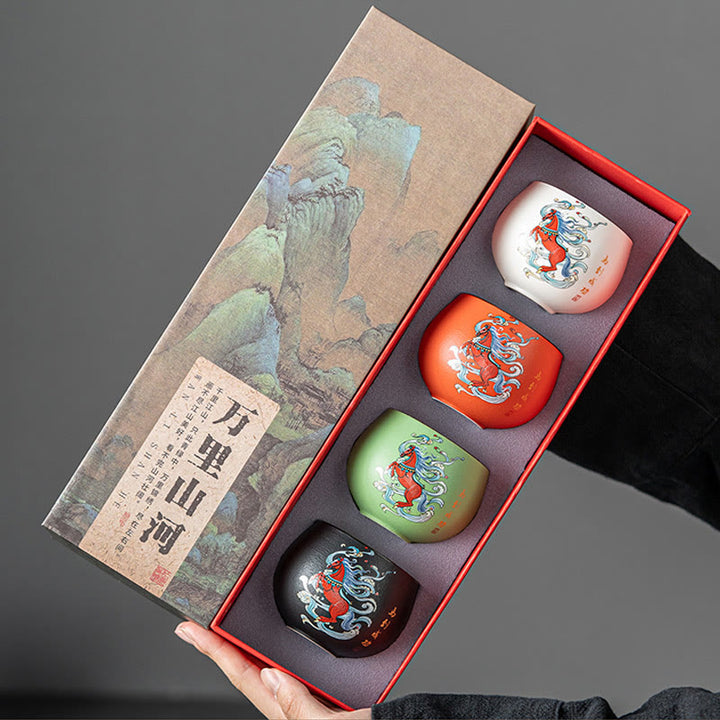 Buddha Stones Rok Konia Ręcznie Malowana Ceramiczna Filiżanka do Herbaty Kung Fu  - image 2