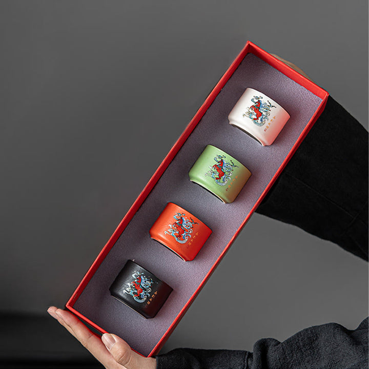 Buddha Stones Rok Konia Ręcznie Malowana Ceramiczna Filiżanka do Herbaty Kung Fu  - Zestaw kubków prostych 5,3 cm * 4 cm * 50 ml - image 8