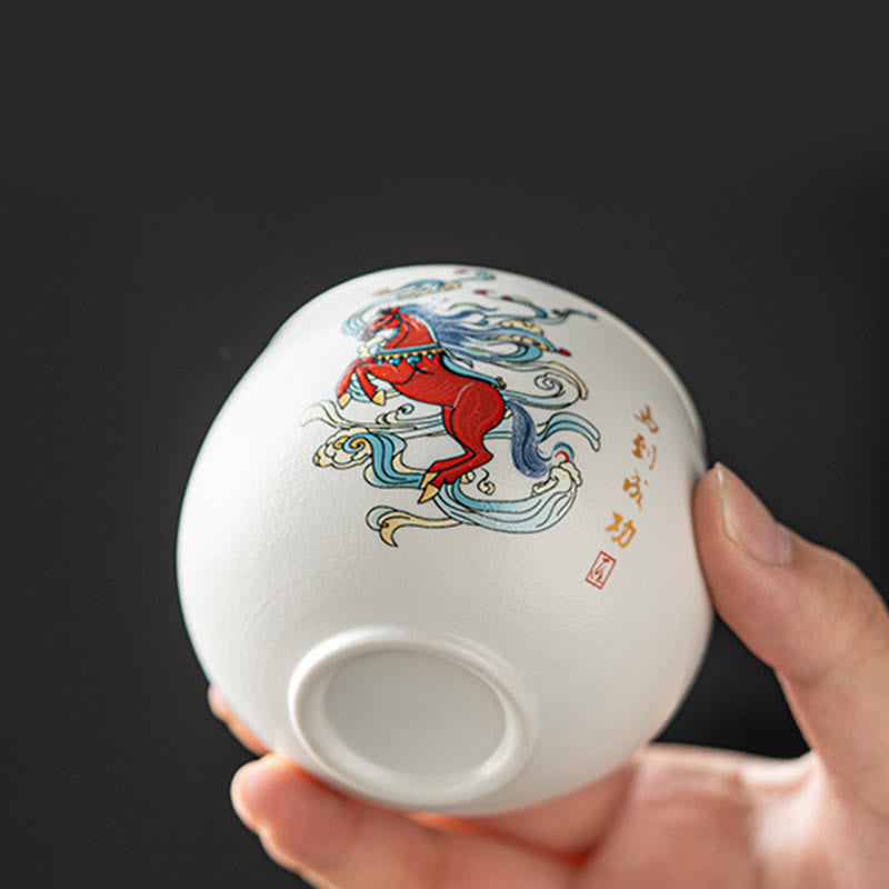 Buddha Stones Rok Konia Ręcznie Malowana Ceramiczna Filiżanka do Herbaty Kung Fu  - image 7
