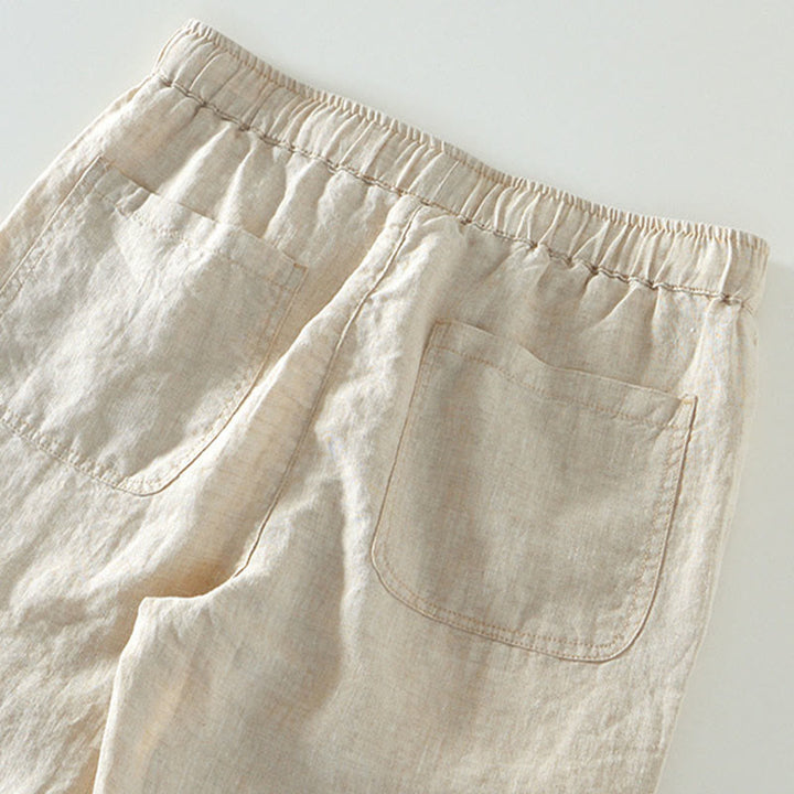 Męskie lniane spodnie do kostek z kieszeniami i ściągaczem w pasie z Buddha Stones - image 2