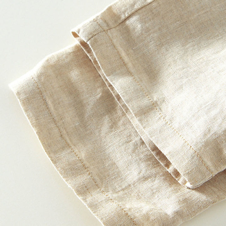 Męskie lniane spodnie do kostek z kieszeniami i ściągaczem w pasie z Buddha Stones - image 4