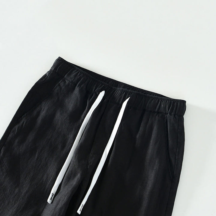 Męskie lniane spodnie do kostek z kieszeniami i ściągaczem w pasie z Buddha Stones - image 6