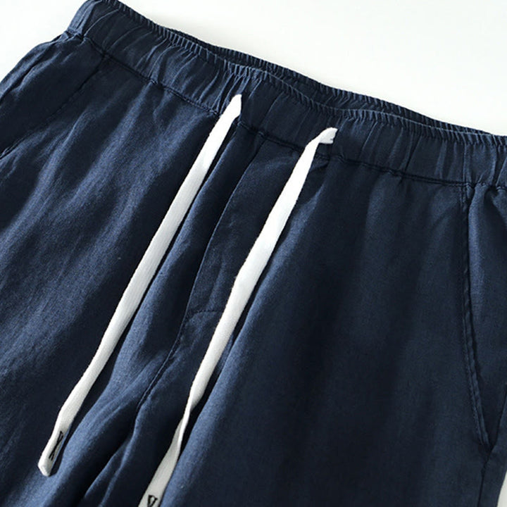 Męskie lniane spodnie do kostek z kieszeniami i ściągaczem w pasie z Buddha Stones - image 19