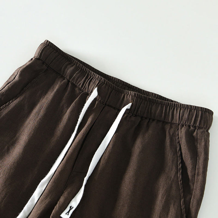 Męskie lniane spodnie do kostek z kieszeniami i ściągaczem w pasie z Buddha Stones - image 13