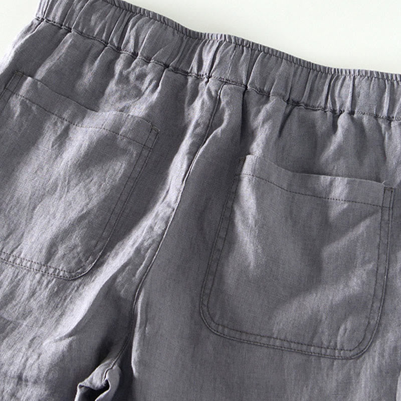 Męskie lniane spodnie do kostek z kieszeniami i ściągaczem w pasie z Buddha Stones - image 17