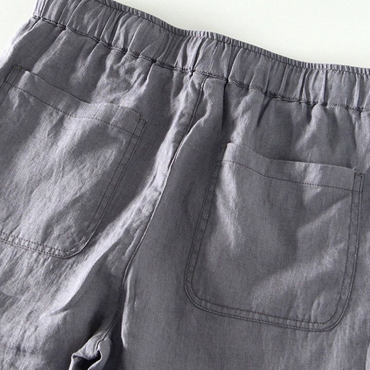 Męskie lniane spodnie do kostek z kieszeniami i ściągaczem w pasie z Buddha Stones - image 17