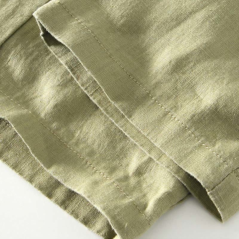 Męskie lniane spodnie do kostek z kieszeniami i ściągaczem w pasie z Buddha Stones - image 24