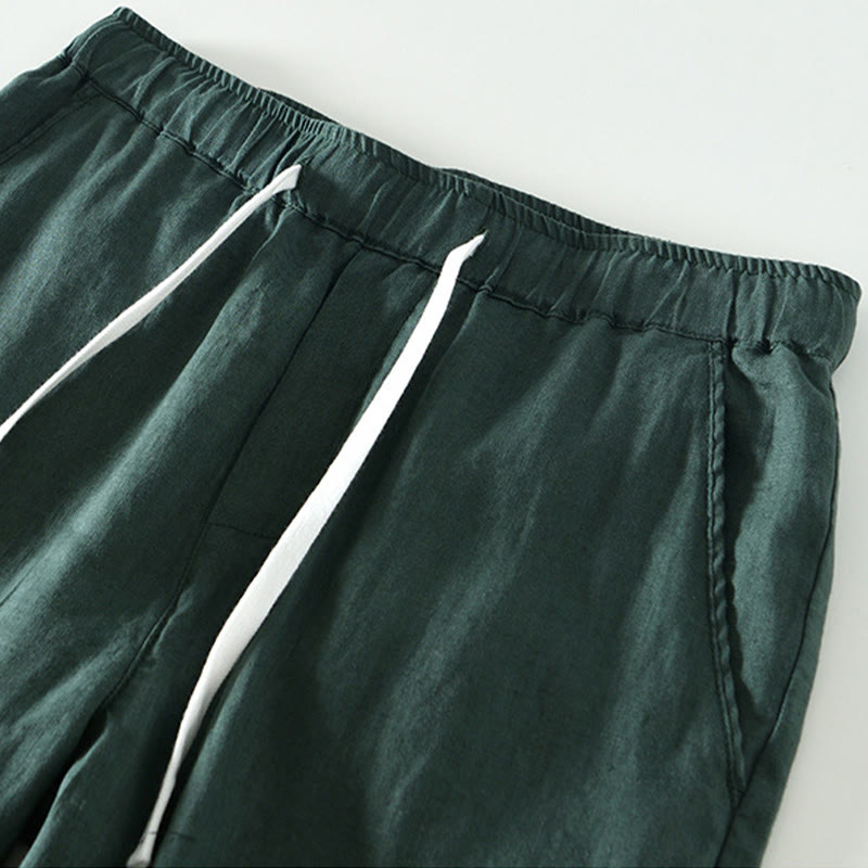 Męskie lniane spodnie do kostek z kieszeniami i ściągaczem w pasie z Buddha Stones - image 26