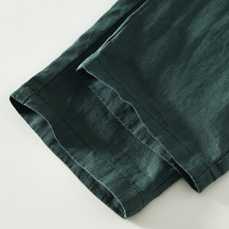 Męskie lniane spodnie do kostek z kieszeniami i ściągaczem w pasie z Buddha Stones - image 29