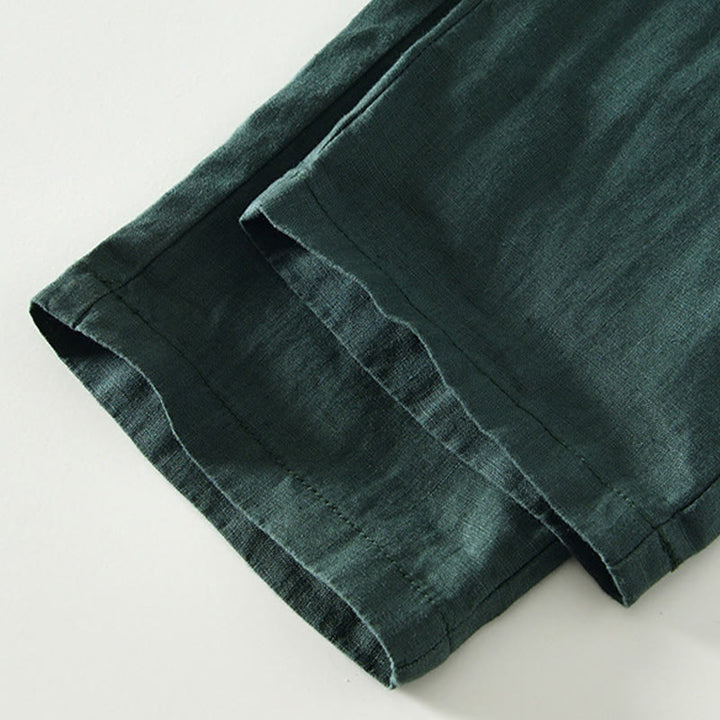 Męskie lniane spodnie do kostek z kieszeniami i ściągaczem w pasie z Buddha Stones - image 29