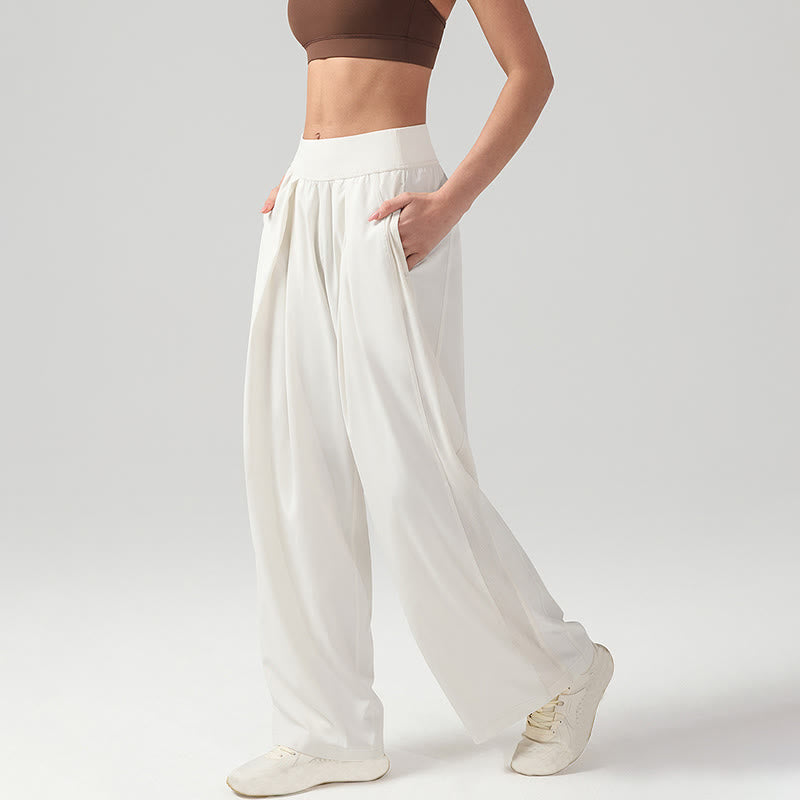 Spodnie dresowe damskie do jogi, sportowe, z szerokimi nogawkami, z Buddha Stones, w jednolitym kolorze, oddychające, z kieszeniami - image 1