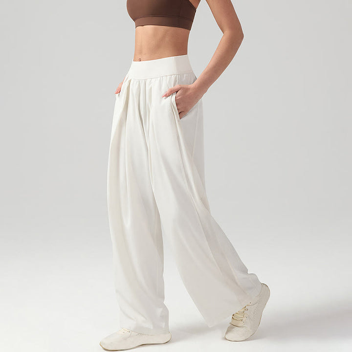 Spodnie dresowe damskie do jogi, sportowe, z szerokimi nogawkami, z Buddha Stones, w jednolitym kolorze, oddychające, z kieszeniami - image 1