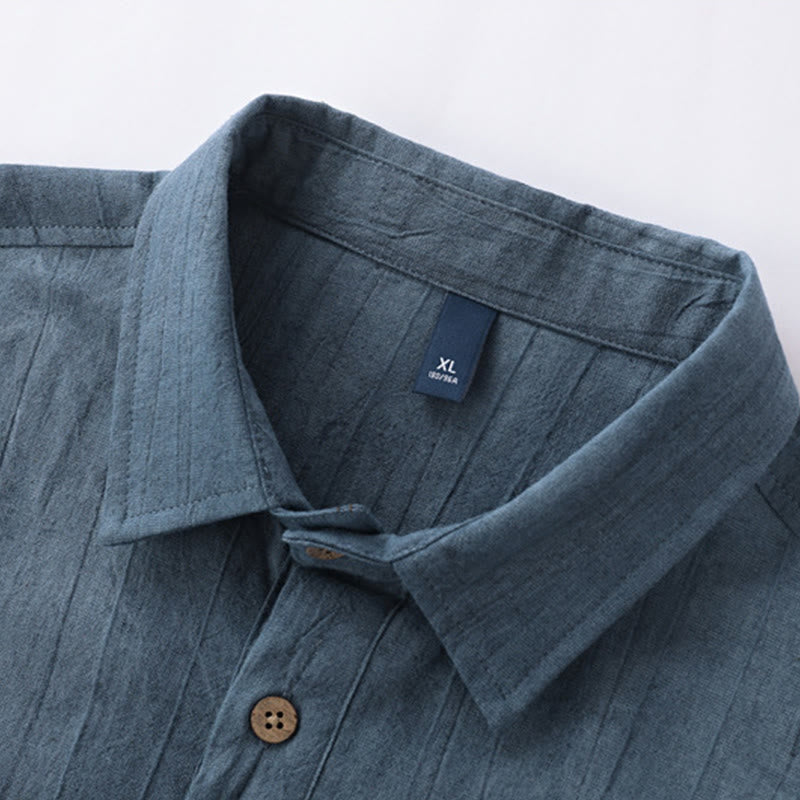 Koszula męska z krótkim rękawem z bawełny ramii, z krótkim rękawem i krótkim rękawem, z krótkim rękawem i krótkim rękawem, z nadrukiem "Buddha Stones Summer Solid Pleated Design" - image 1