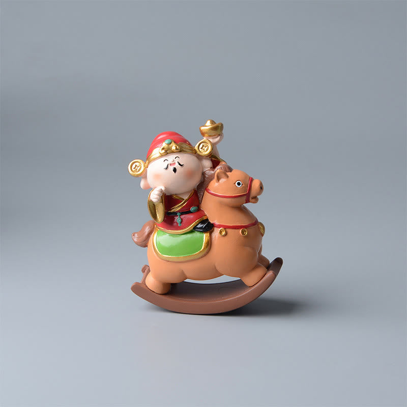 Buddha Stones Rok Konia Bóg Bogactwa Worek Pieniędzy Sukces Dobrobyt Dekoracja Biurka - SandyBrown Horse&Bóg Bogactwa (11*8,5*4,5 cm) - image 1