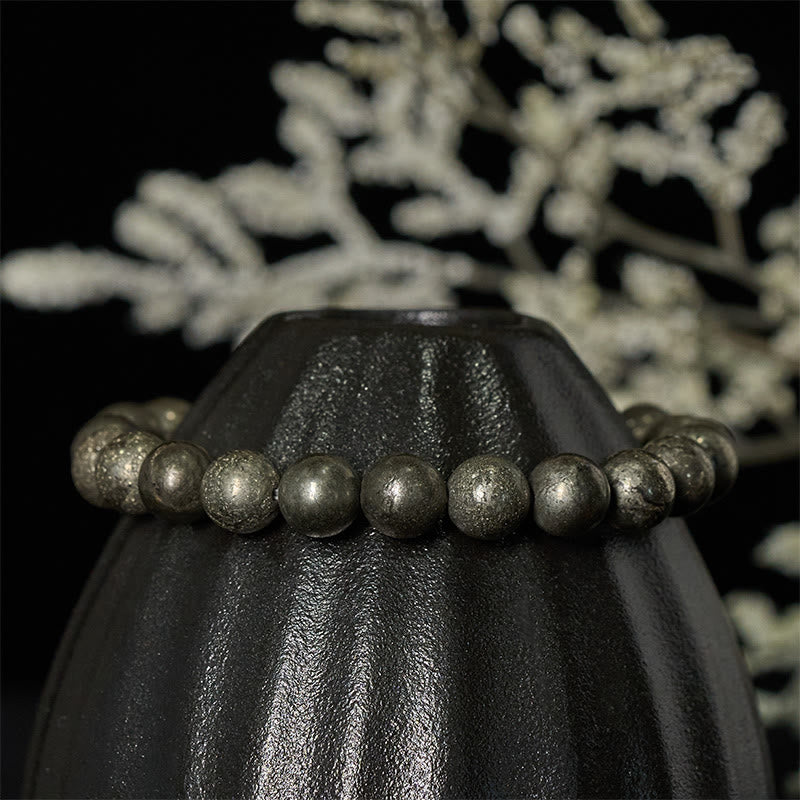 Bransoletka z okrągłych koralików pirytu i Buddha Stones, pewność siebie i obfitość - image 2