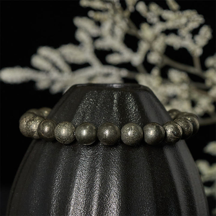Bransoletka z okrągłych koralików pirytu i Buddha Stones, pewność siebie i obfitość - image 2