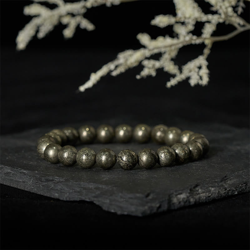 Bransoletka z okrągłych koralików pirytu i Buddha Stones, pewność siebie i obfitość - image 1