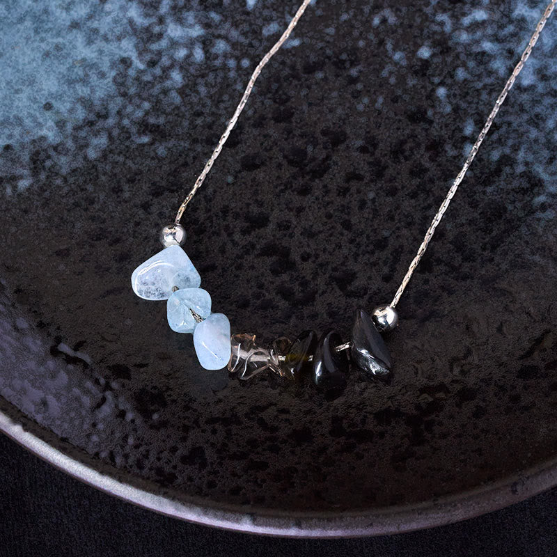 Buddha Stones , czarny obsydian, kwarc dymny, granat, akwamaryn, kwarc truskawkowy, różowy kryształ, siła, wisior - image 1